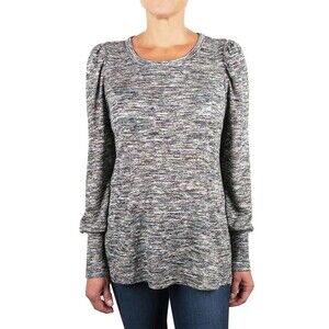 Status By Chenault Marled Knit Puffed Sleeve Pullover In Black/Teal Size S